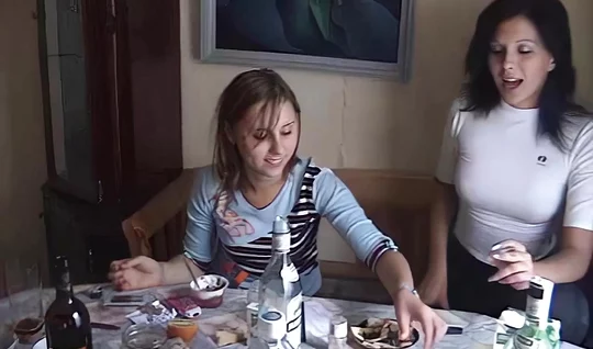 Drunk Russian chicks had group sex with a friend