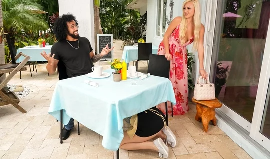 The guy cheated on his beloved with a pretty waitress