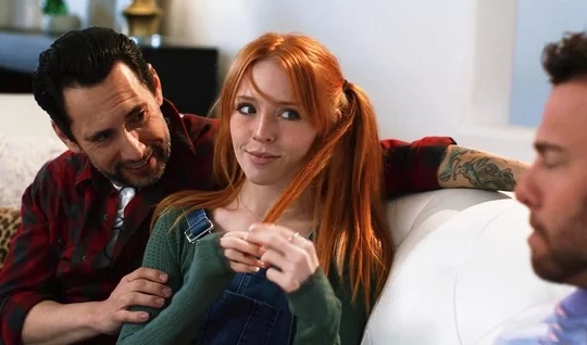 A skinny red-haired girl enthusiastically agreed to MFM sex