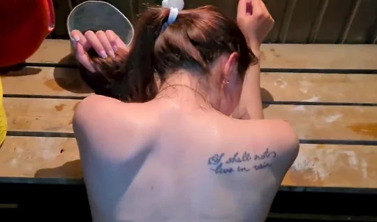 Russian girl with a lush ass enjoys sex in a bathhouse