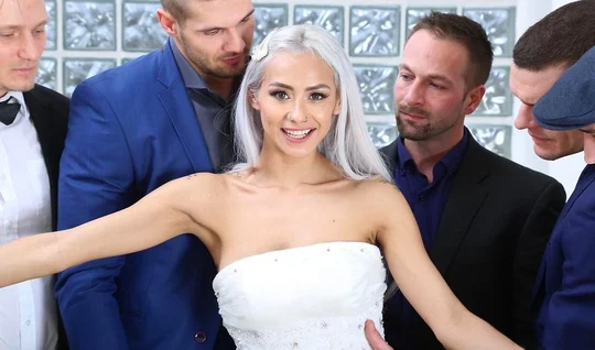 The bride before the wedding has fun in the group