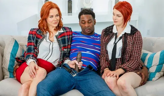 The Negro gives two red-haired partners a giant dick and feeds them with warm sticky jizz