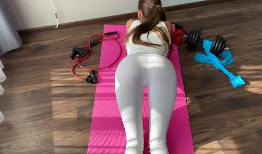 Girl in leggings POV substitutes pussy for sex and orgasm