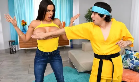 Brunette nurse with big milkings has sex with a young stepson