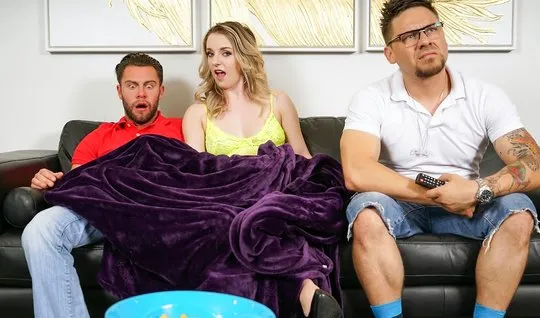 While the husband is watching football, his wife jumps on his friends dick and ends up during cheati