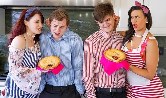 Horny moms swap sons for group sex