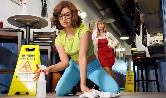 Busty lesbian licked the pussy of a friend-colleague in a cafe