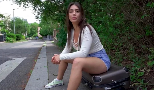 The girl was seduced by money and began to suck cock in public