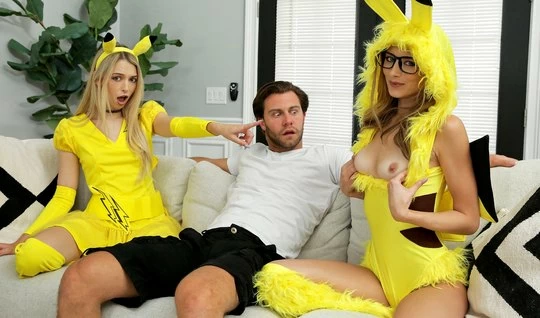 Hot chicks staged a group sex surprise for a guy