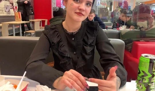 Russian bitch gives a blowjob to a pikaper in the toilet of a local cafe